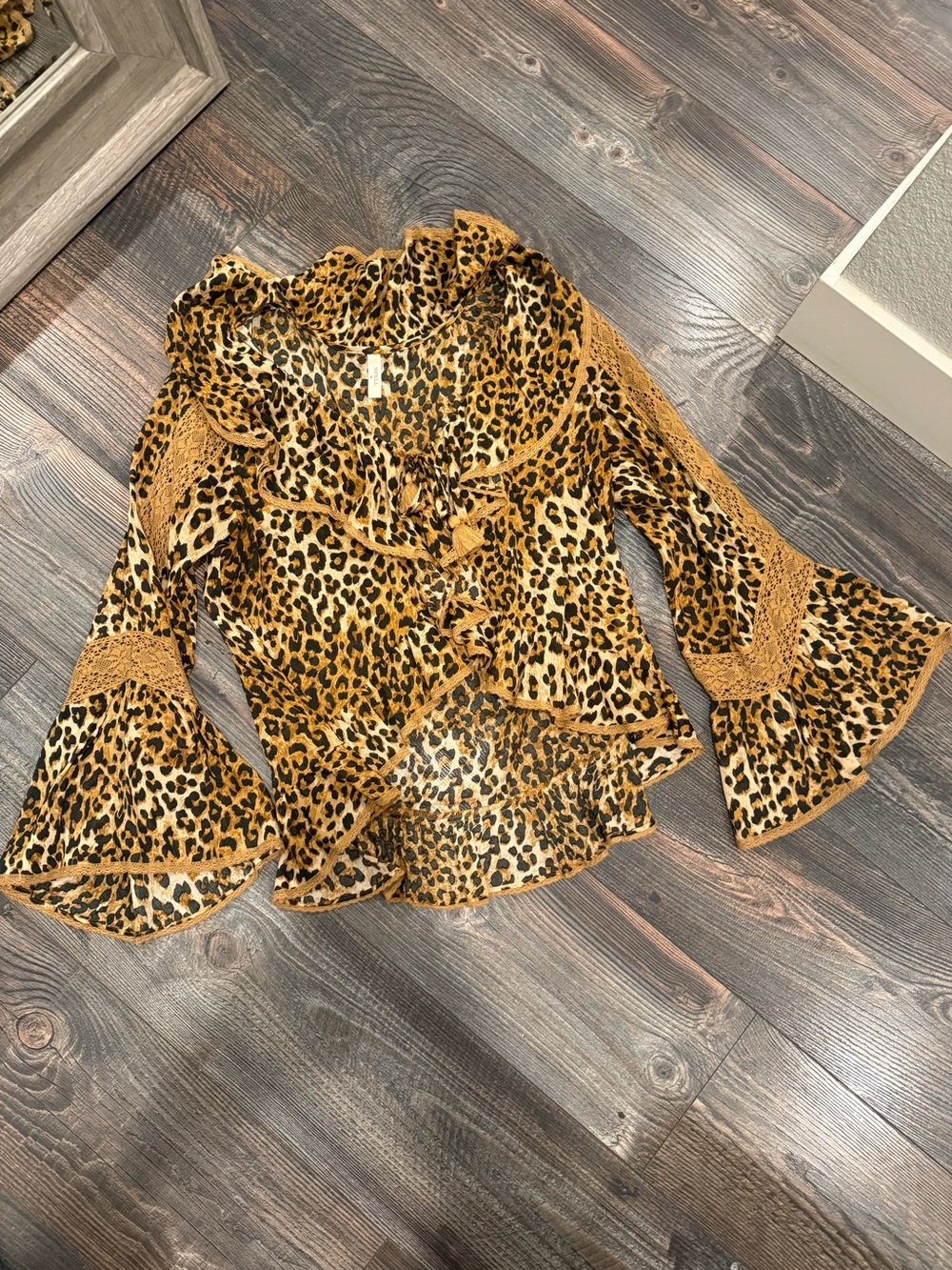 Spell Leopard Ruffle Blouse in Tan and Black